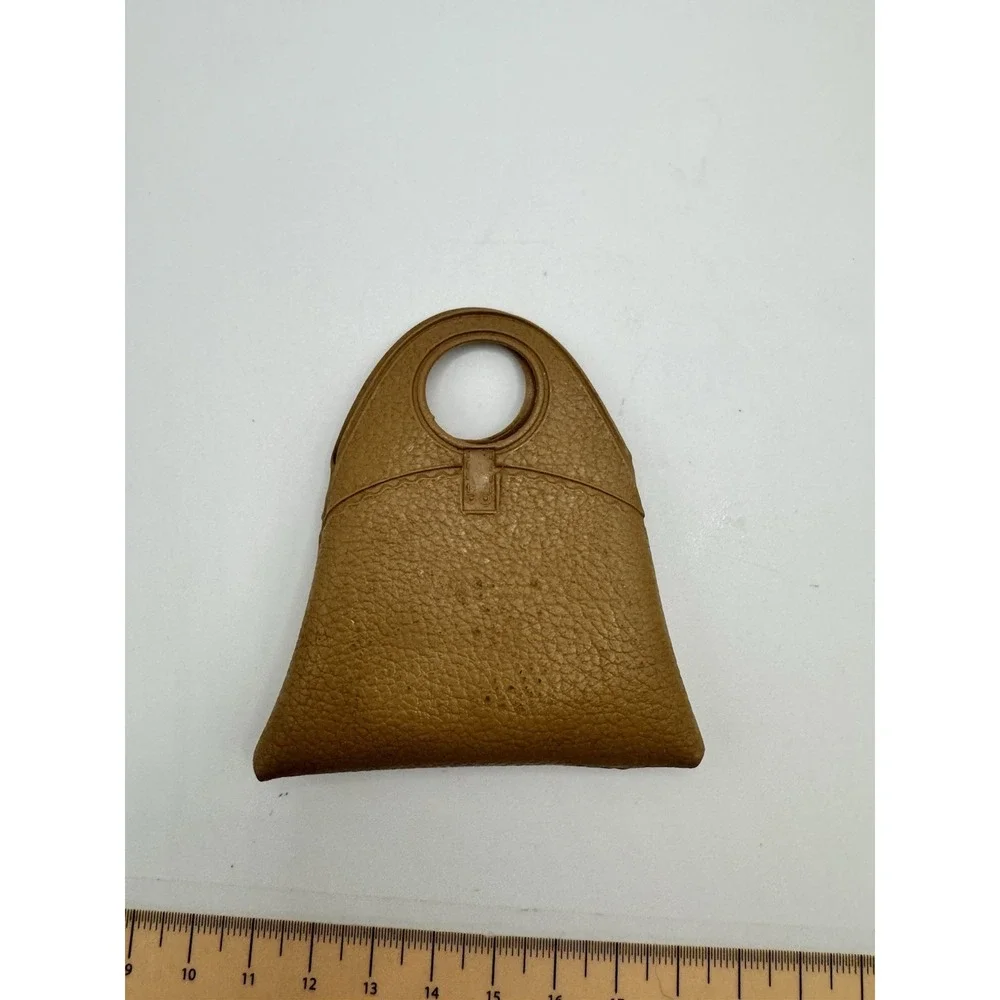 Vintage Tan Pebbled Miniature Heart Bag Dollhouse Accessory Coin Purse 2.5 Inch